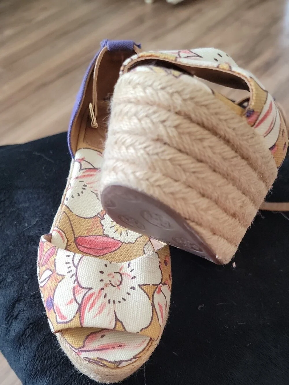 Tory Burch Floral Espadrille Wedges in Purple and Tan